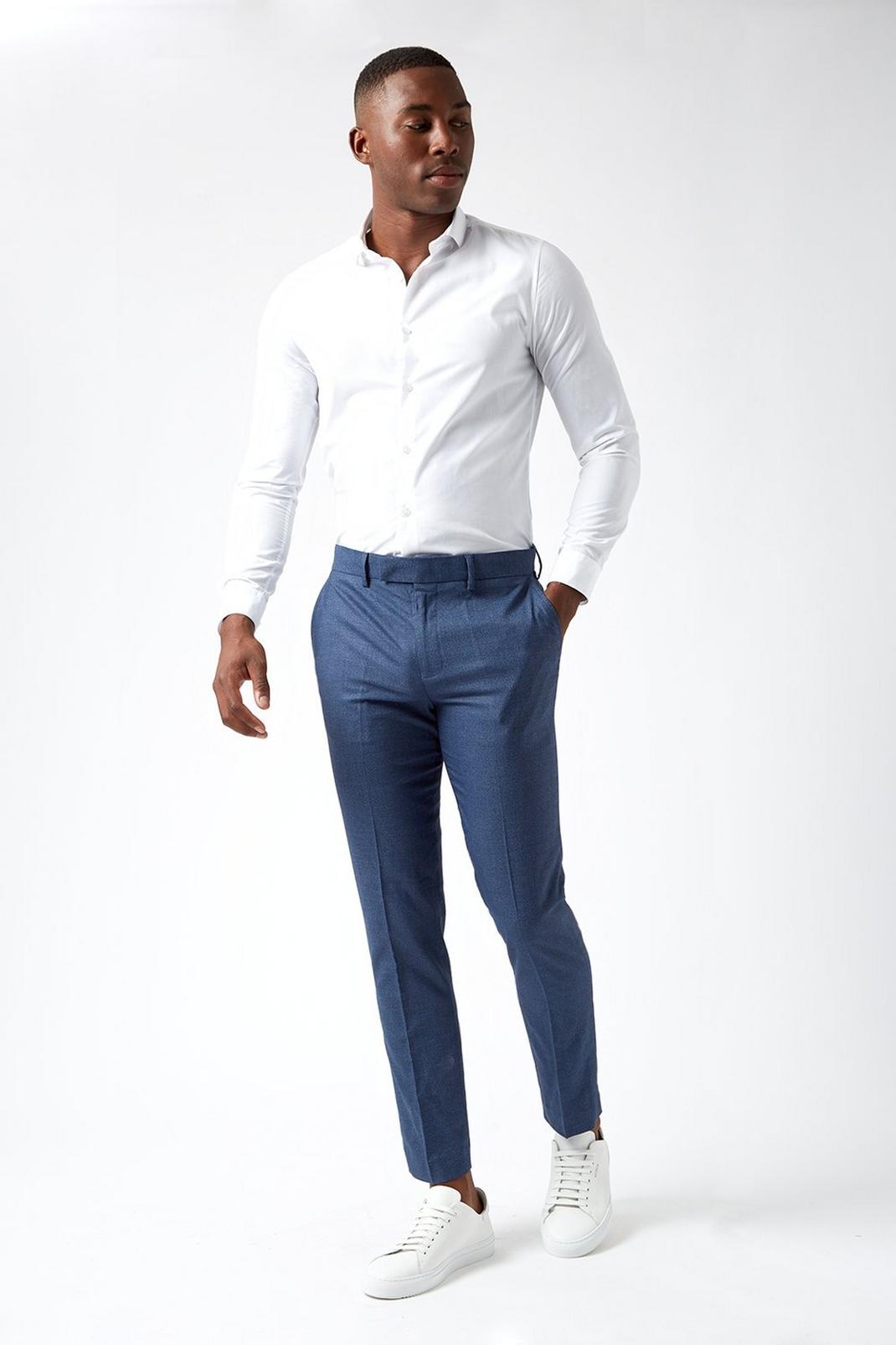 106 Slim Fit Blue Semi Plain Suit Trouser image number 1