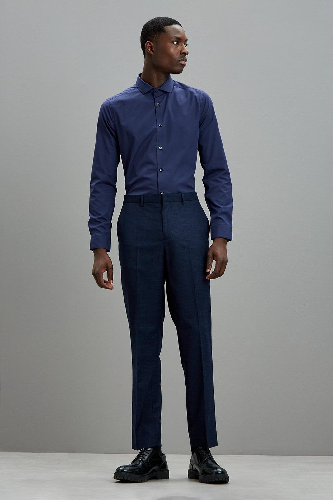 148 Tapered Navy Scratch Suit Trousers image number 2