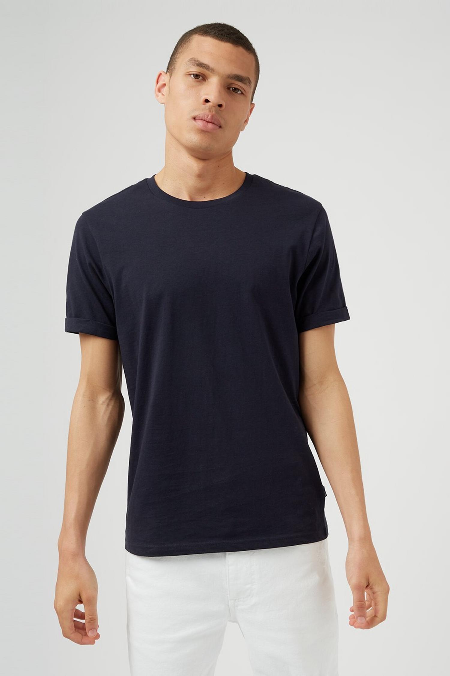 Navy Roll Sleeve Organic T Shirt | Burton UK