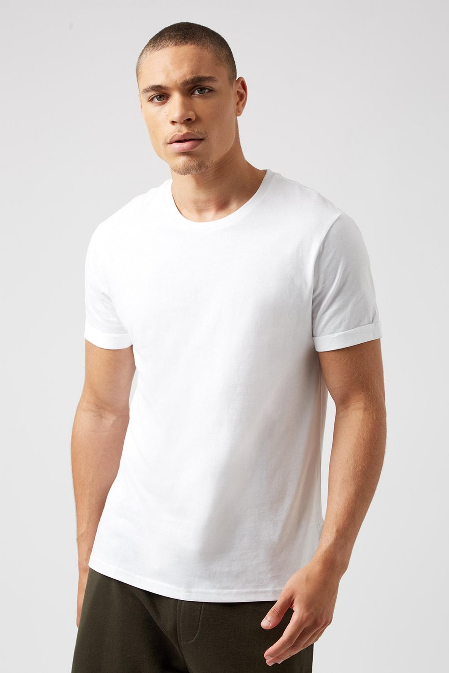 White Roll Sleeve Organic TShirt | Burton UK