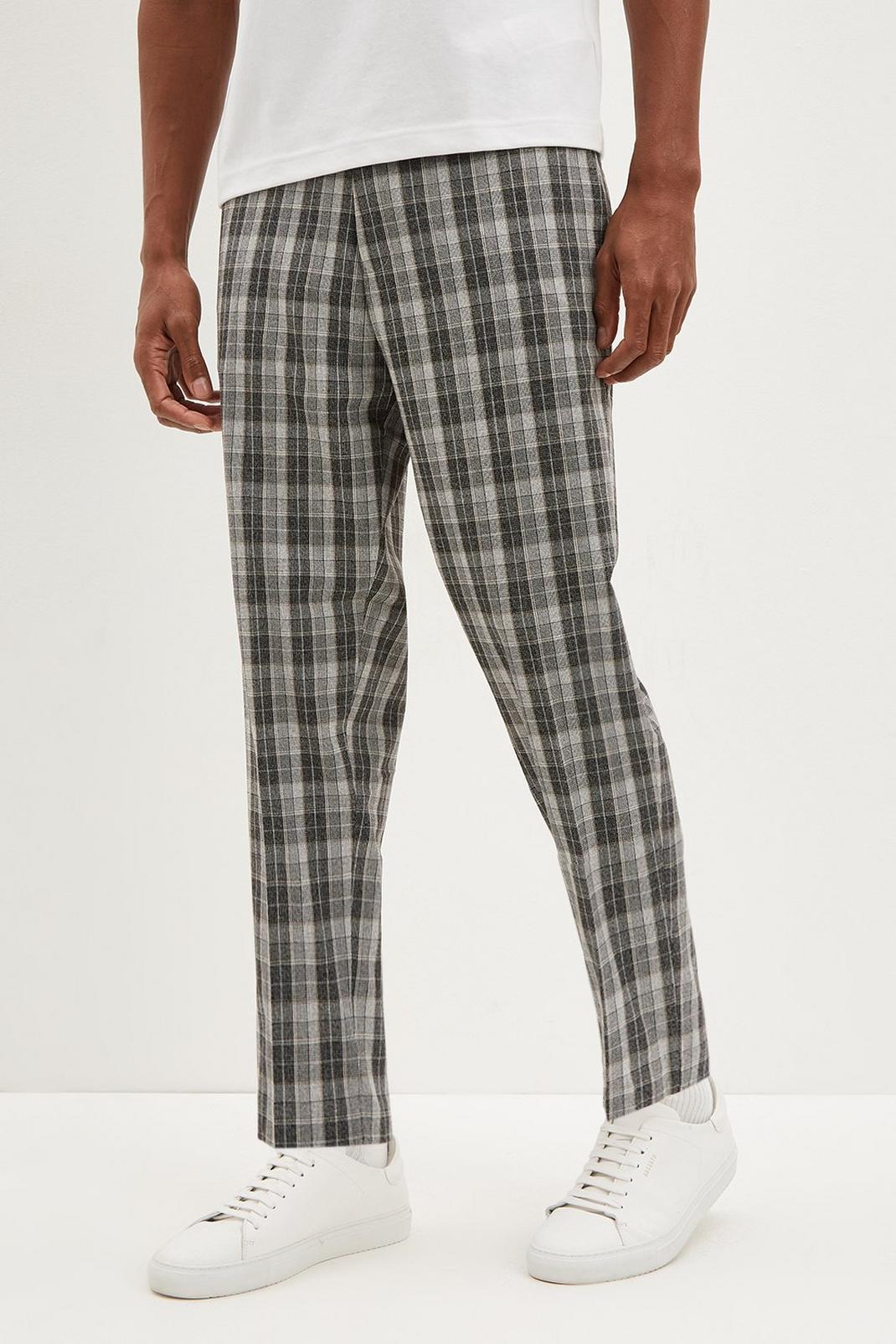 Tapered Grey Check Cropped Trousers image number 1