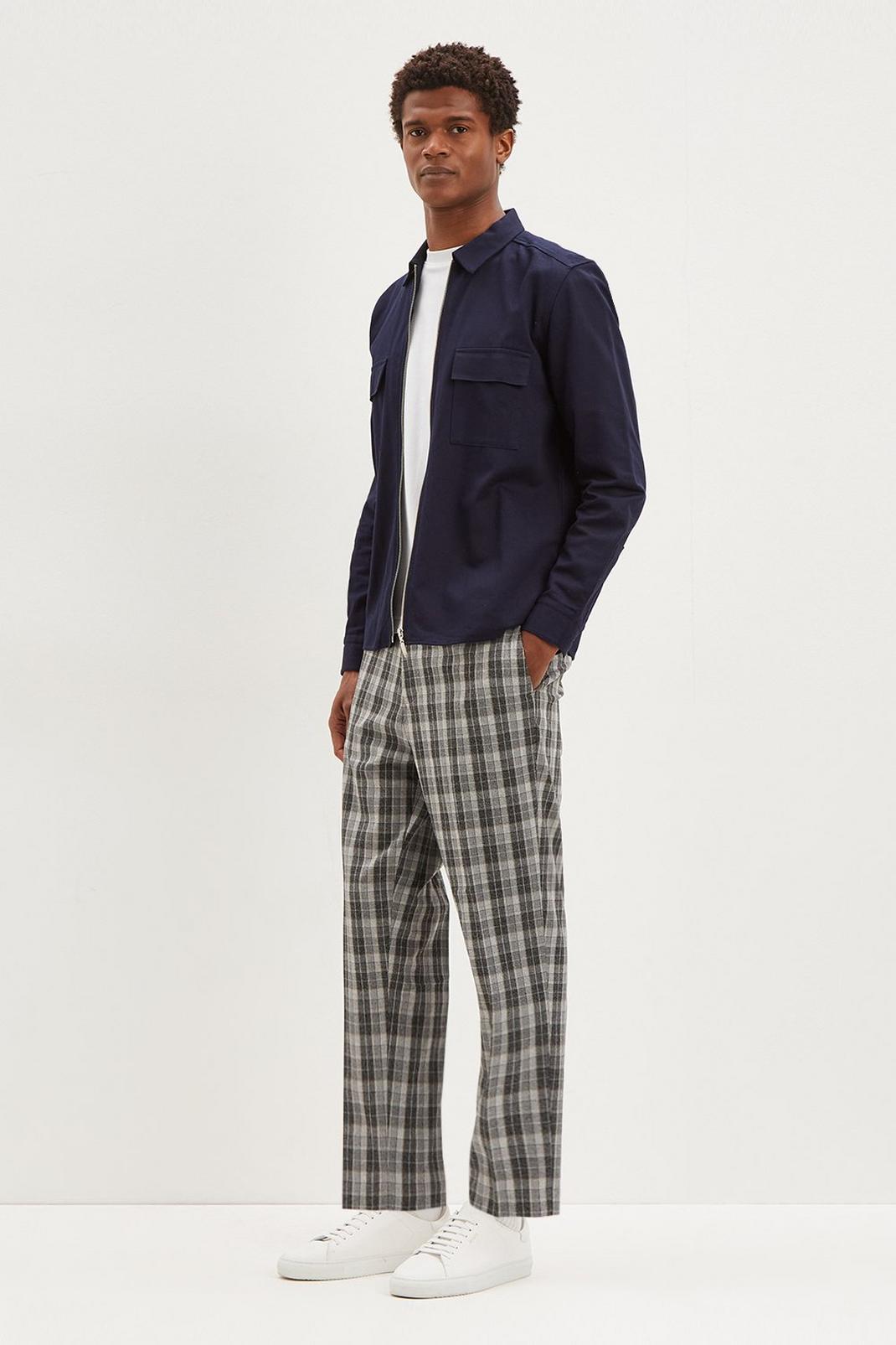131 Grey Check Tapered Fit Cropped Trousers image number 2