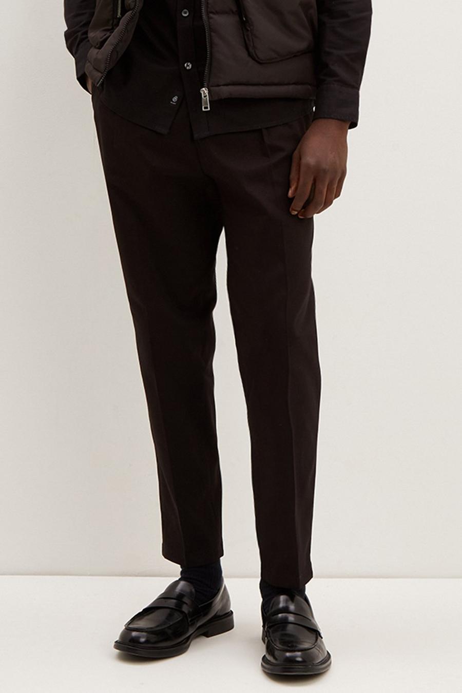 Black Pleat Front Tapered Fit Trouser