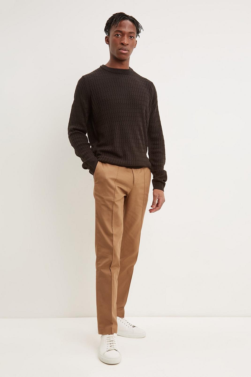 Skinny Tan Smart Pintuck Trousers image number 1