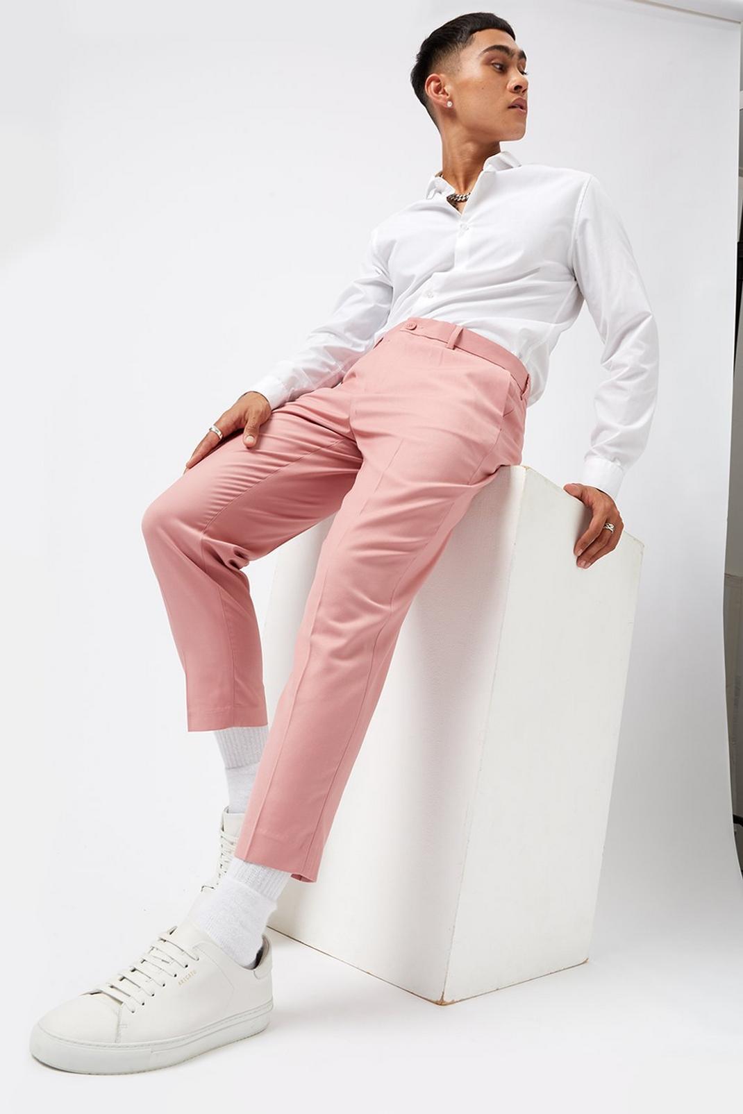155 Pink Tapered Fit Cropped Trousers image number 2