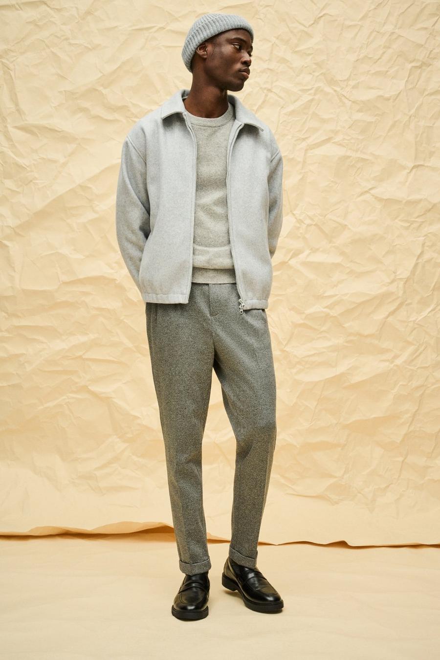 Grey Marl Wide Tapered Front Pleat Trouser