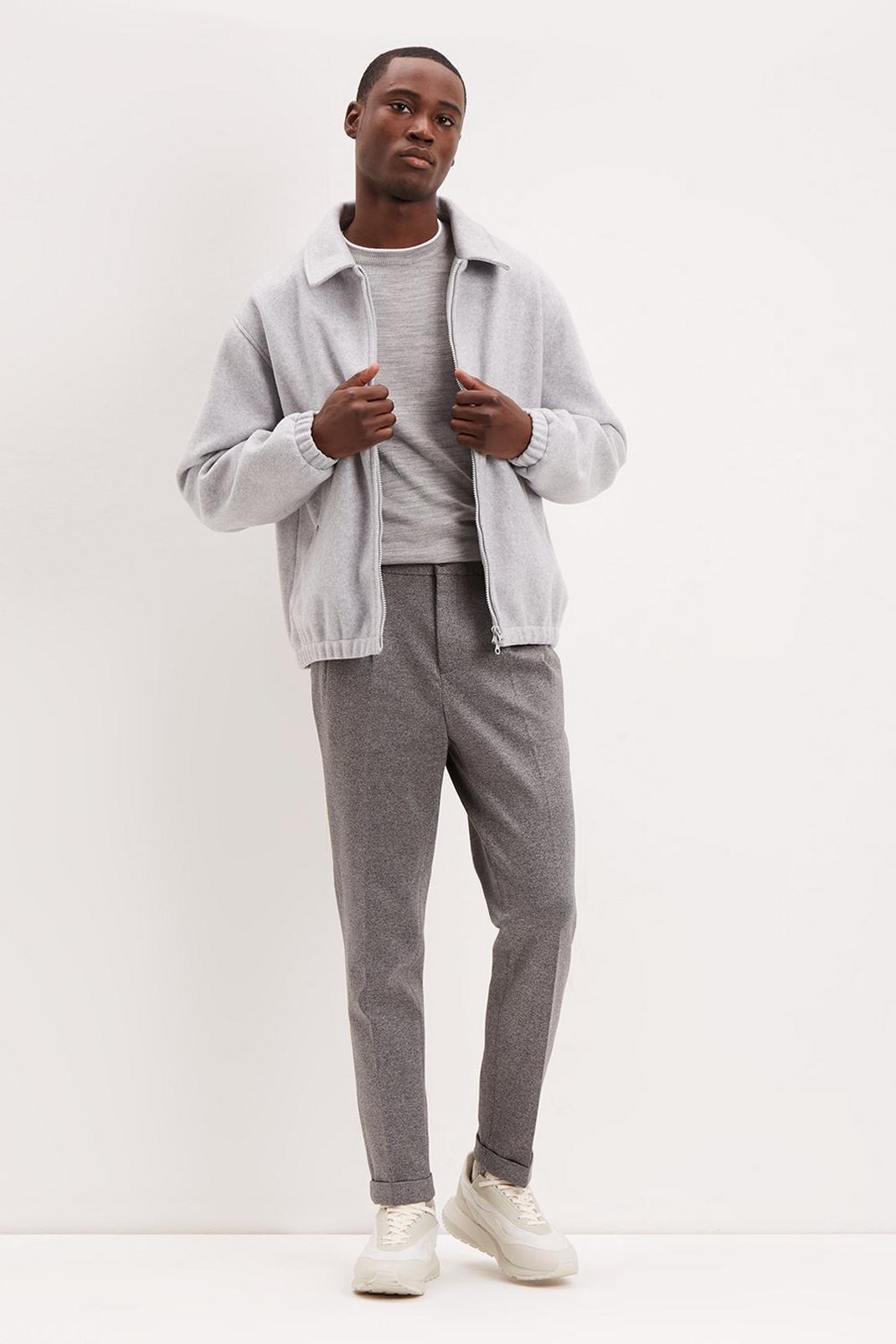 265 Tapered Grey Marl Pleat Front Trousers image number 2