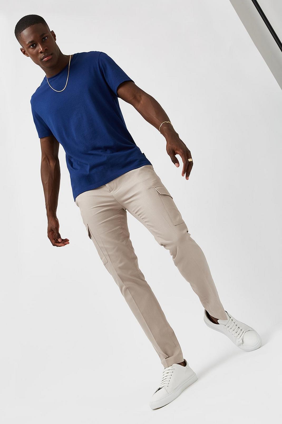 103 Beige Cargo Skinny Fit Trousers image number 1