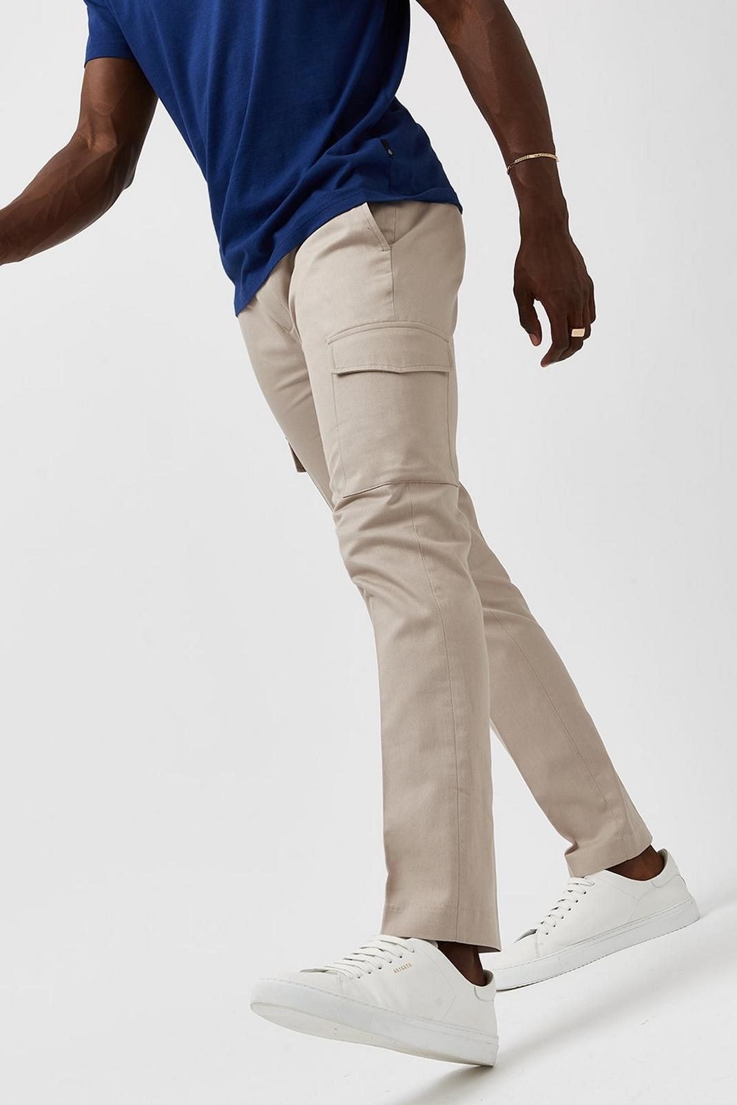 103 Beige Cargo Skinny Fit Trousers image number 2
