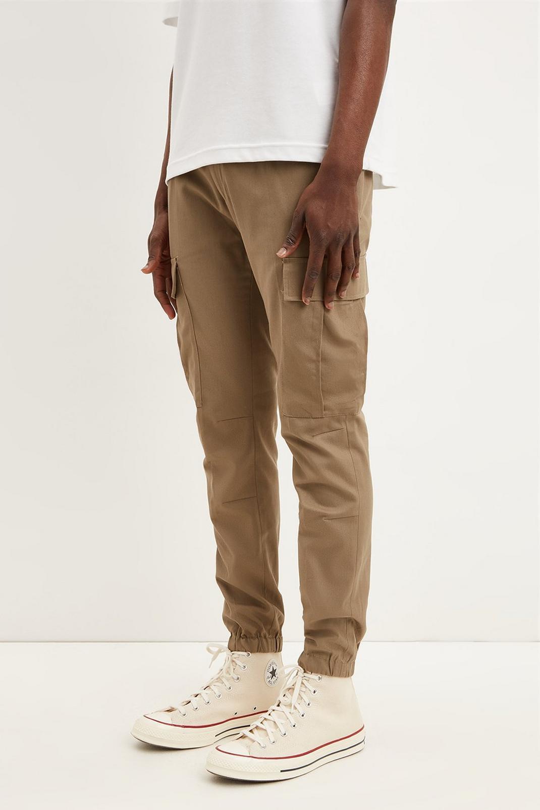 Skinny Dark Brown Cargo Trousers image number 1