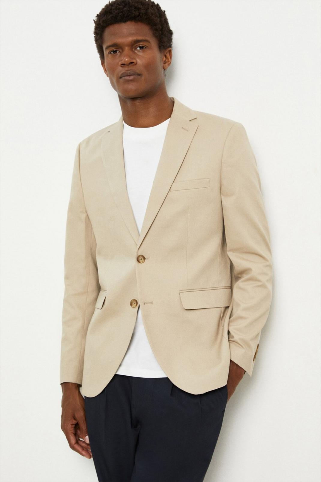 Stone Single Breasted Cotton Blazer image number 1