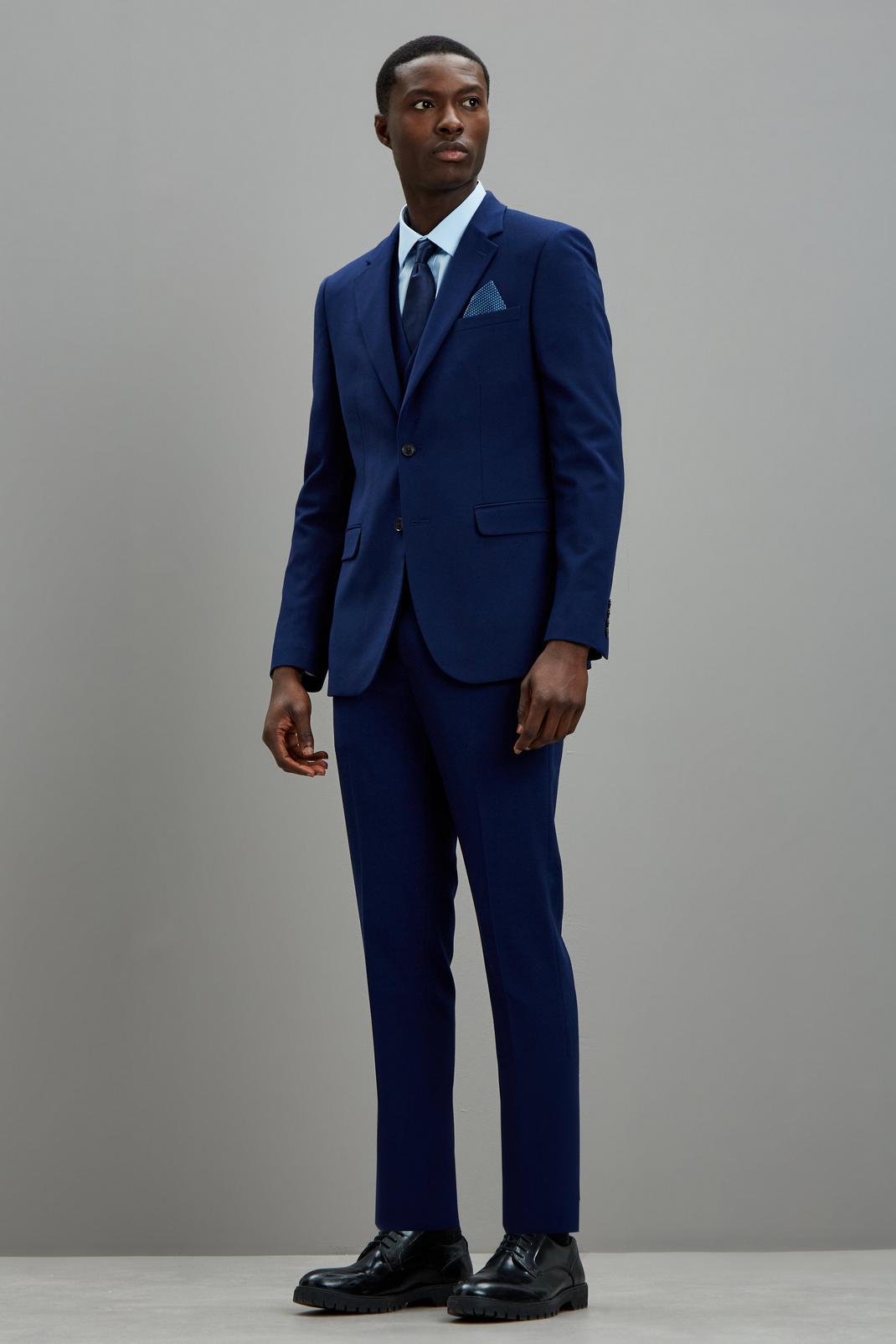 Navy Skinny Fit Blue Texture Suit Jacket image number 1