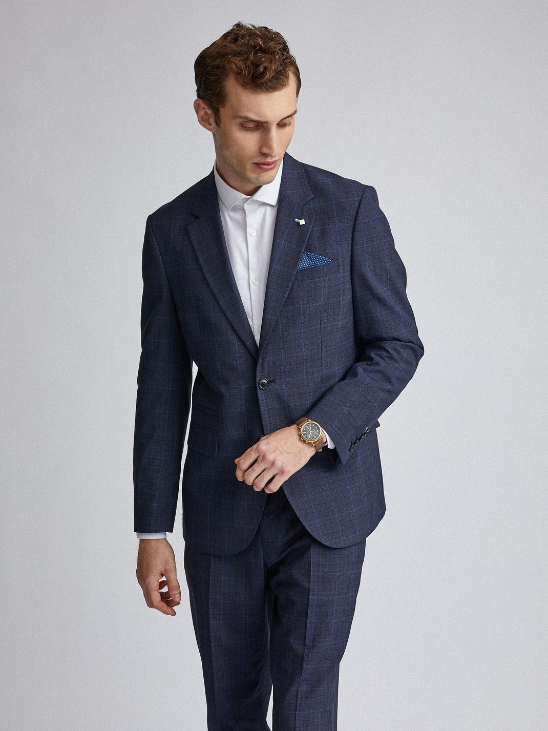 Tailored Fit Navy Tonal Check Suit Jacket image number 1
