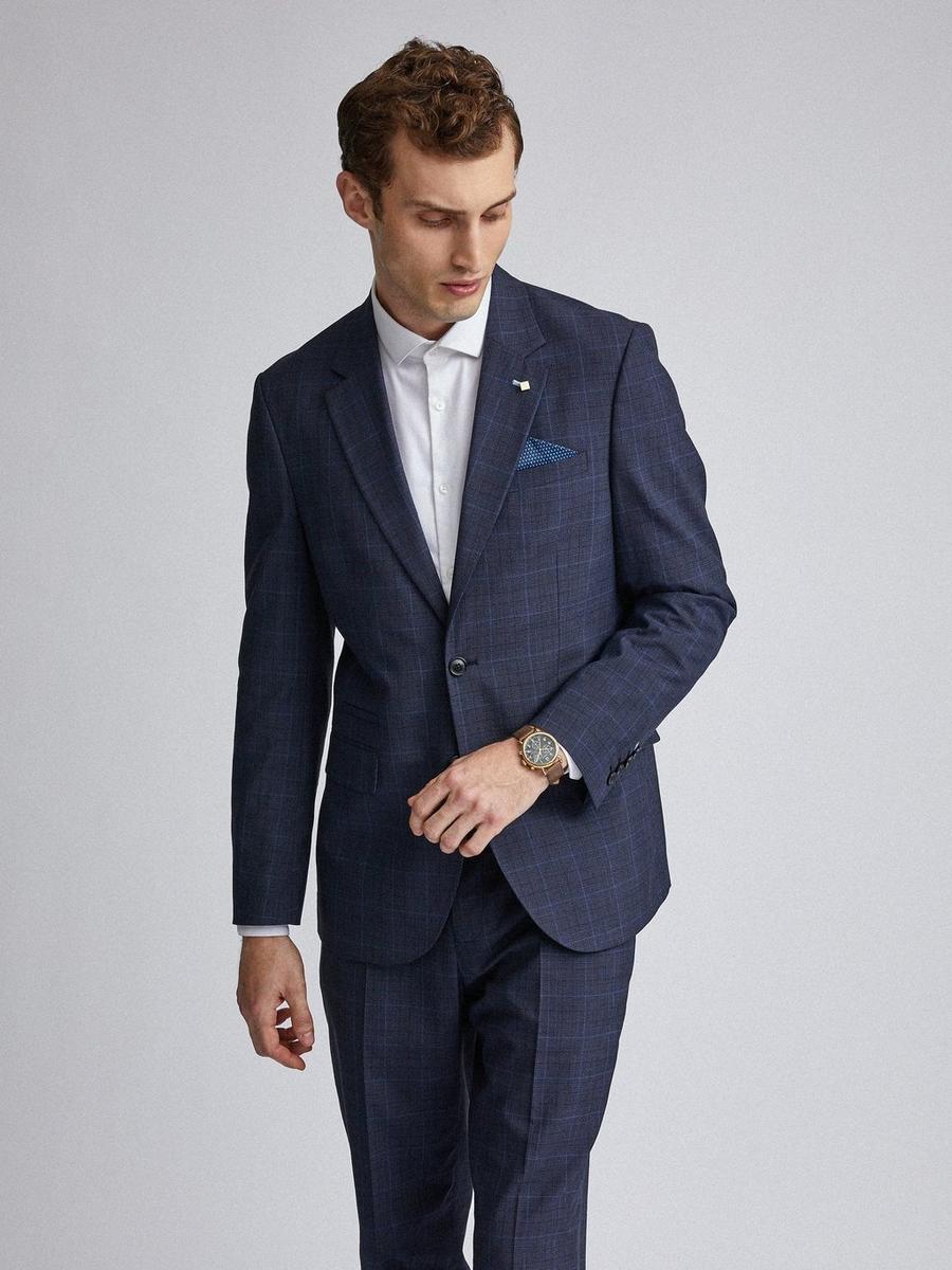Navy Tonal Check Tailored Fit Two-Piece Suit