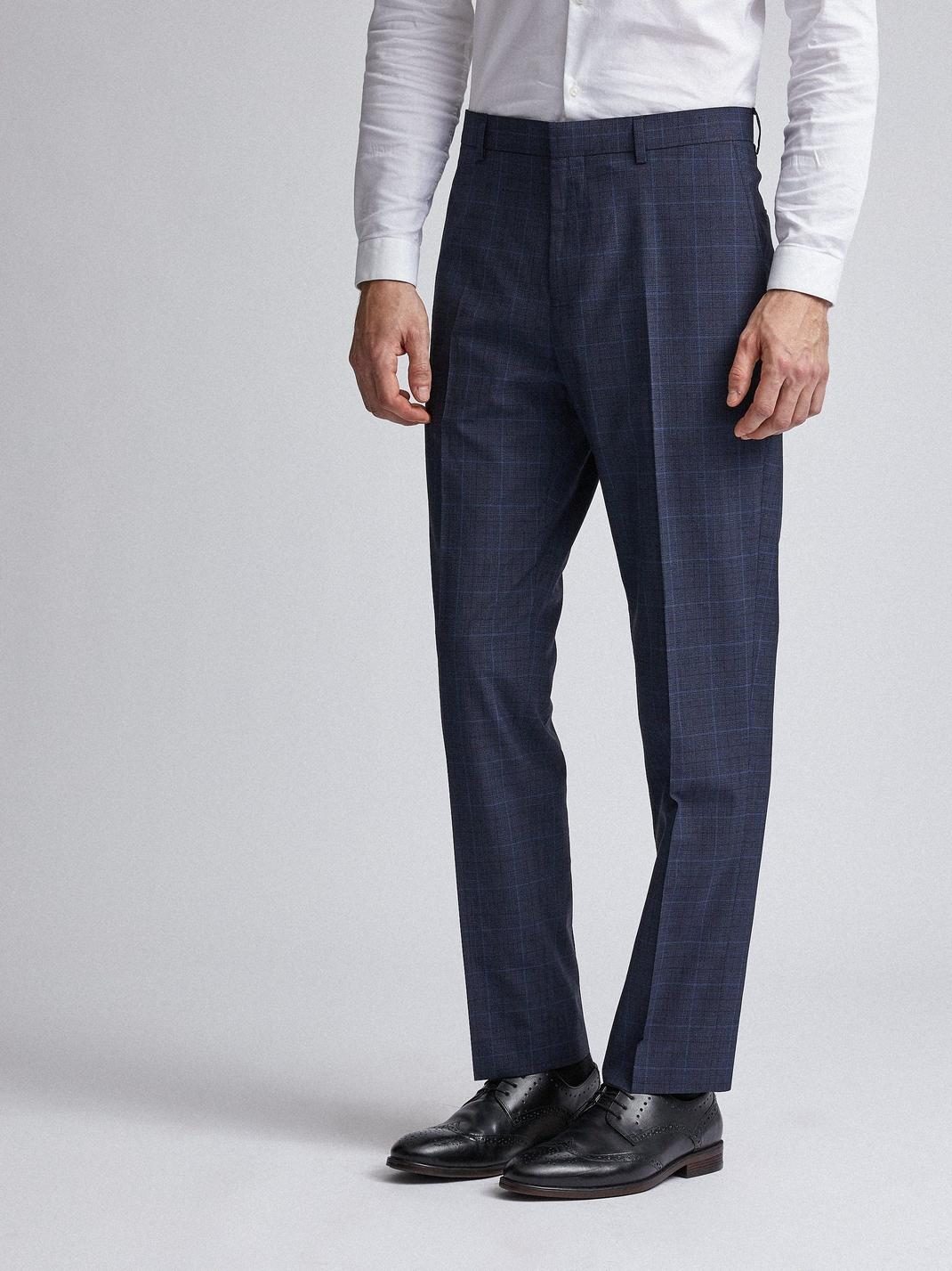 Tailored Fit Navy Tonal Check Suit Trousers image number 1