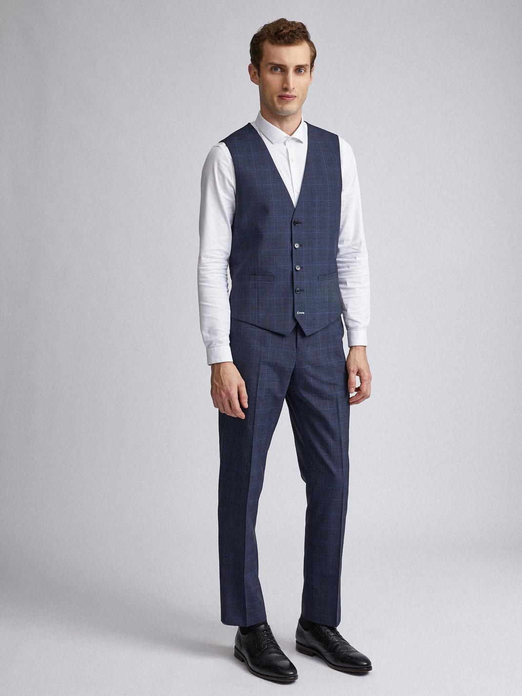148 Navy Tonal Check Tailored Fit Suit Trousers image number 2