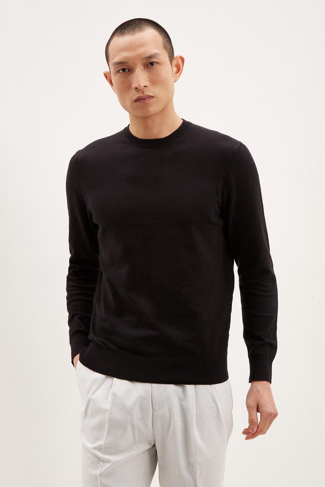 105 Black Crew Neck Jumper with Organic Cotton image number 1