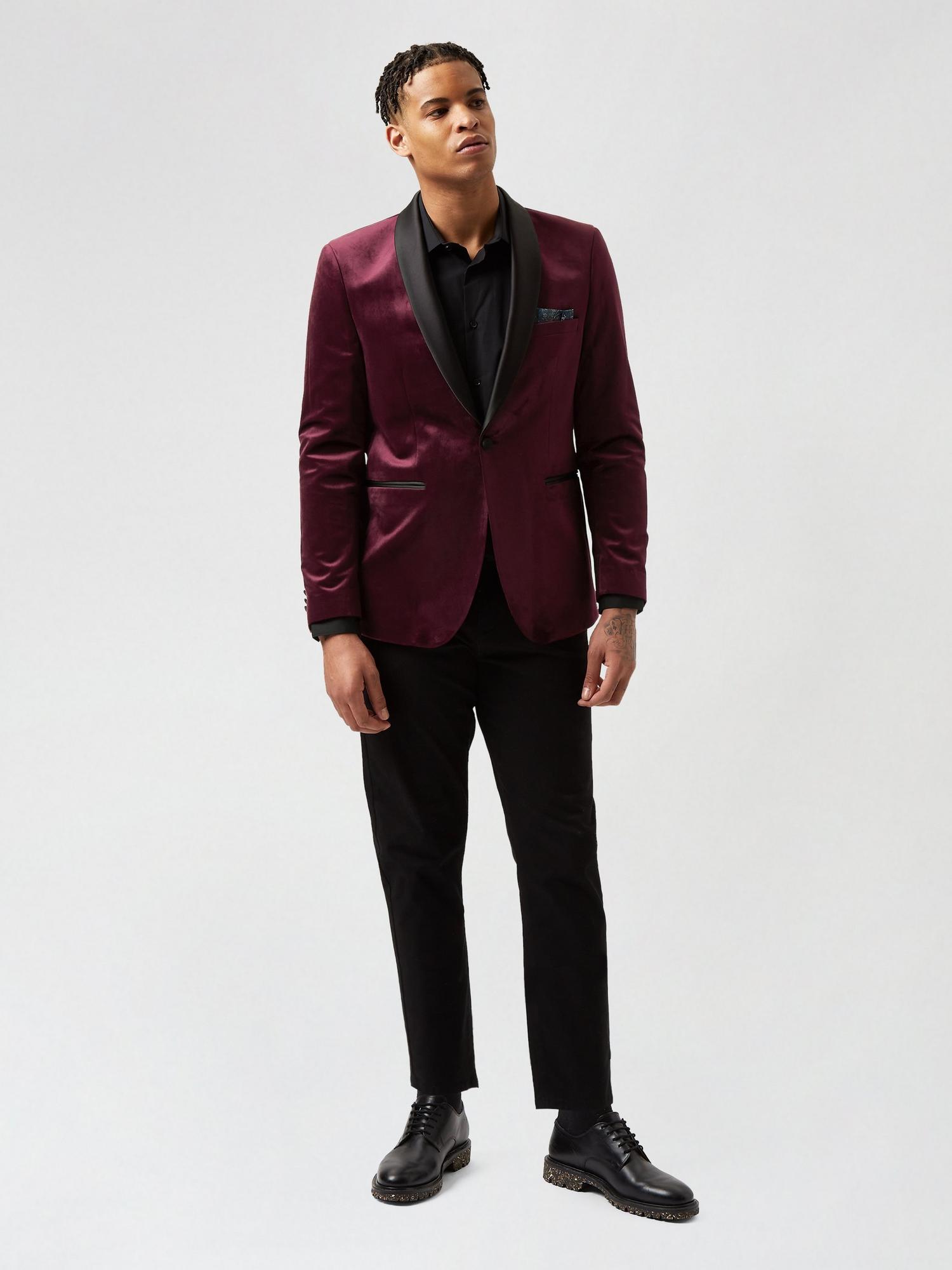 Burgundy Velvet Blazer | Burton UK