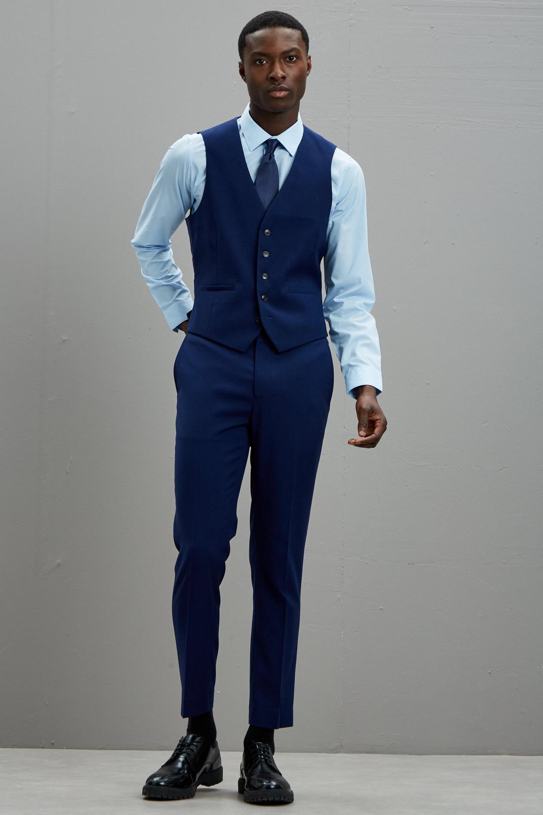 148 Blue Texture Skinny Fit Suit Waistcoat image number 2