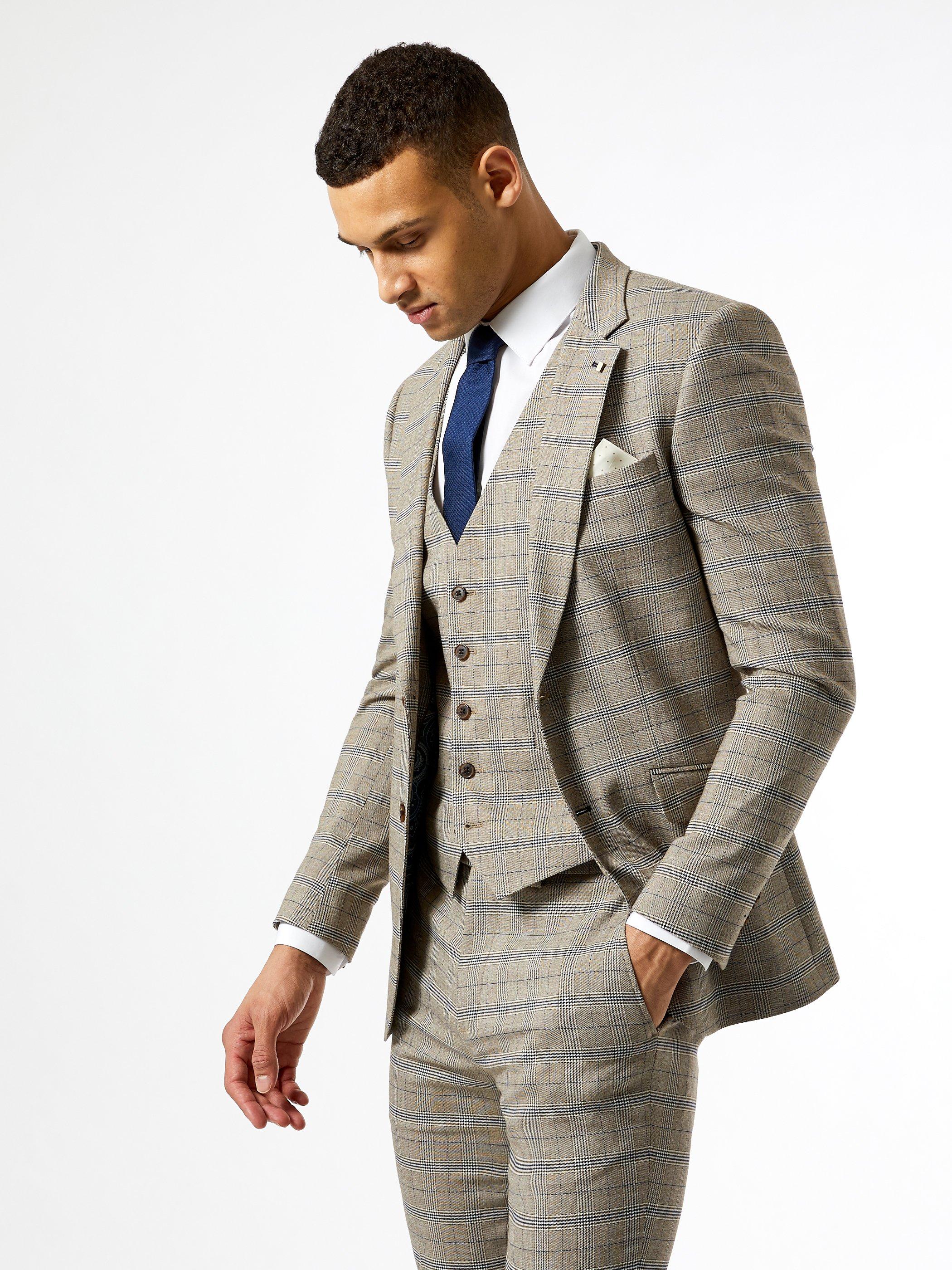 neutral navy check suit