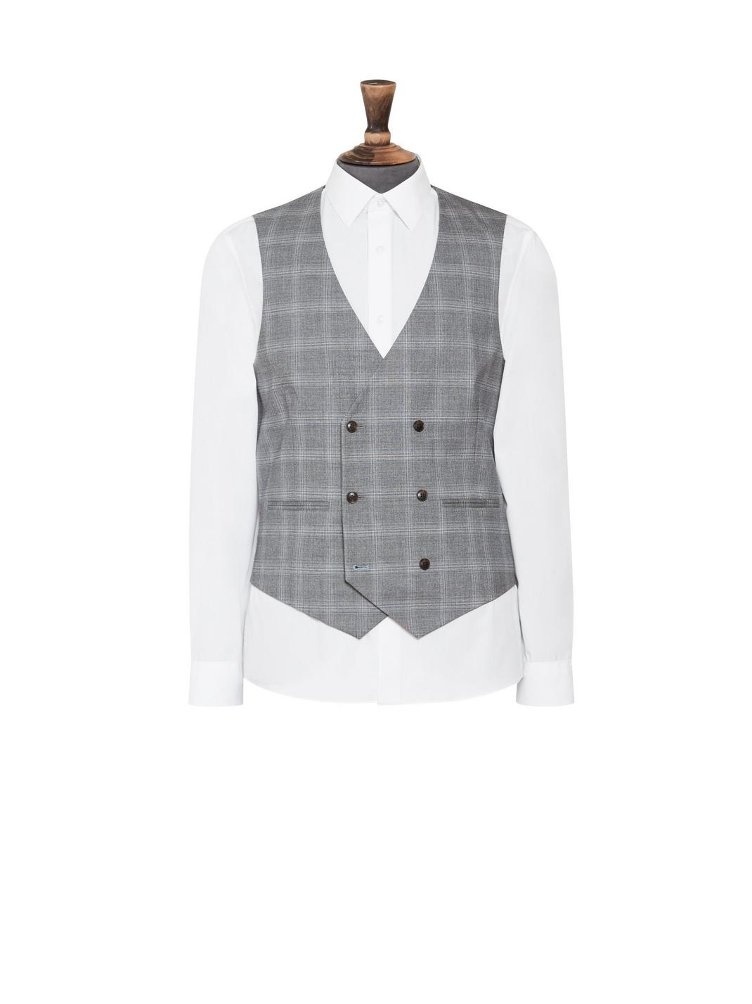 Skinny Fit Grey Fine Check Suit Waistcoat image number 1