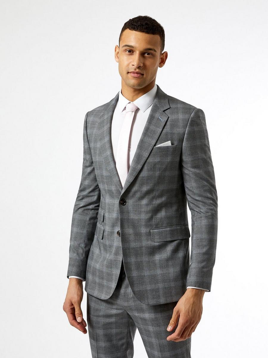 Grey Fine Check Skinny Fit Suit Jacket