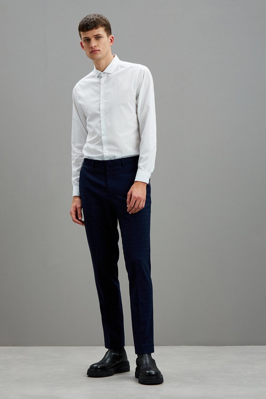 Navy Crosshatch Slim Fit Suit Trousers