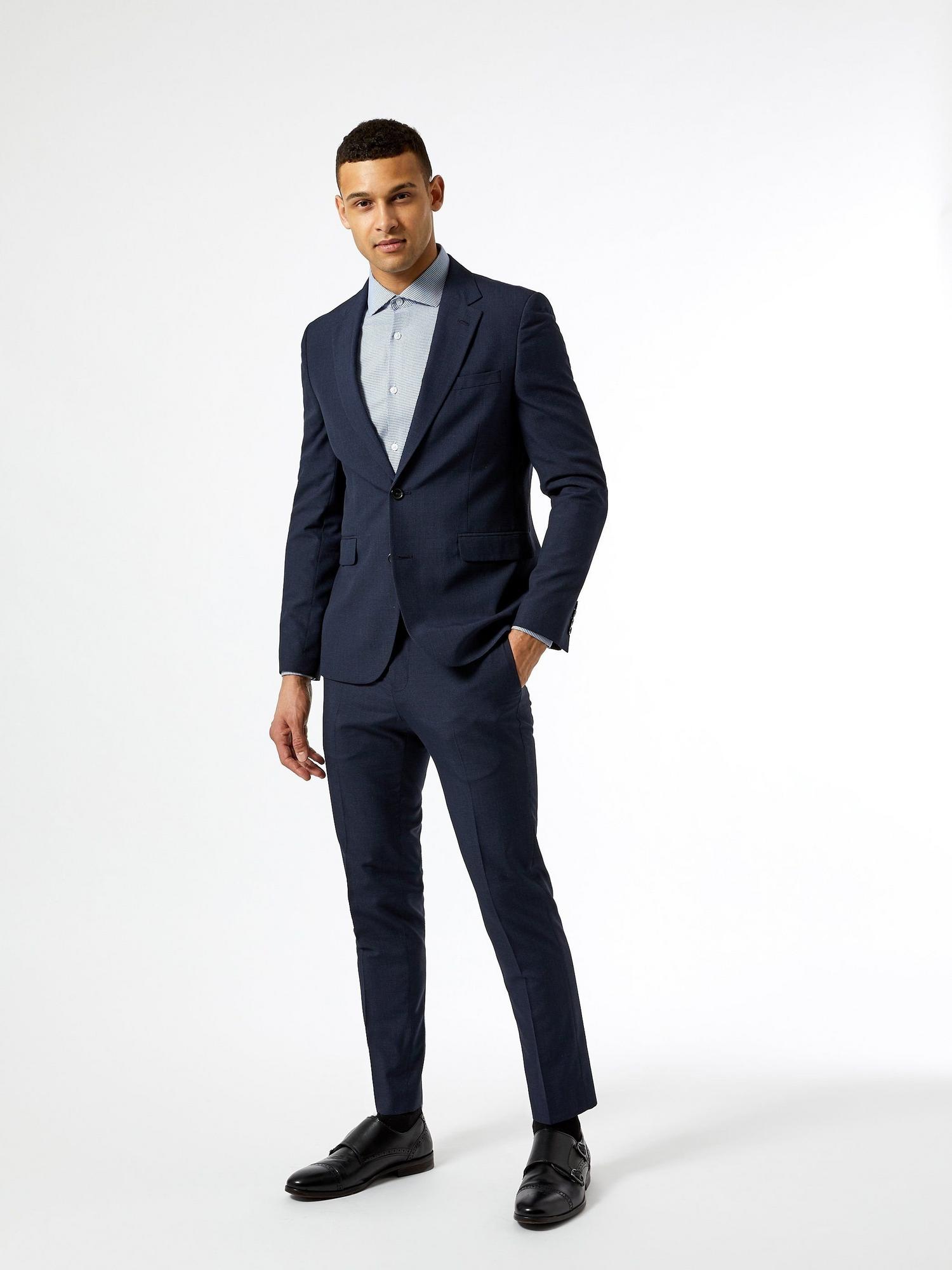 Mid Blue Jaspe Check Skinny Fit Suit Jacket | Burton UK