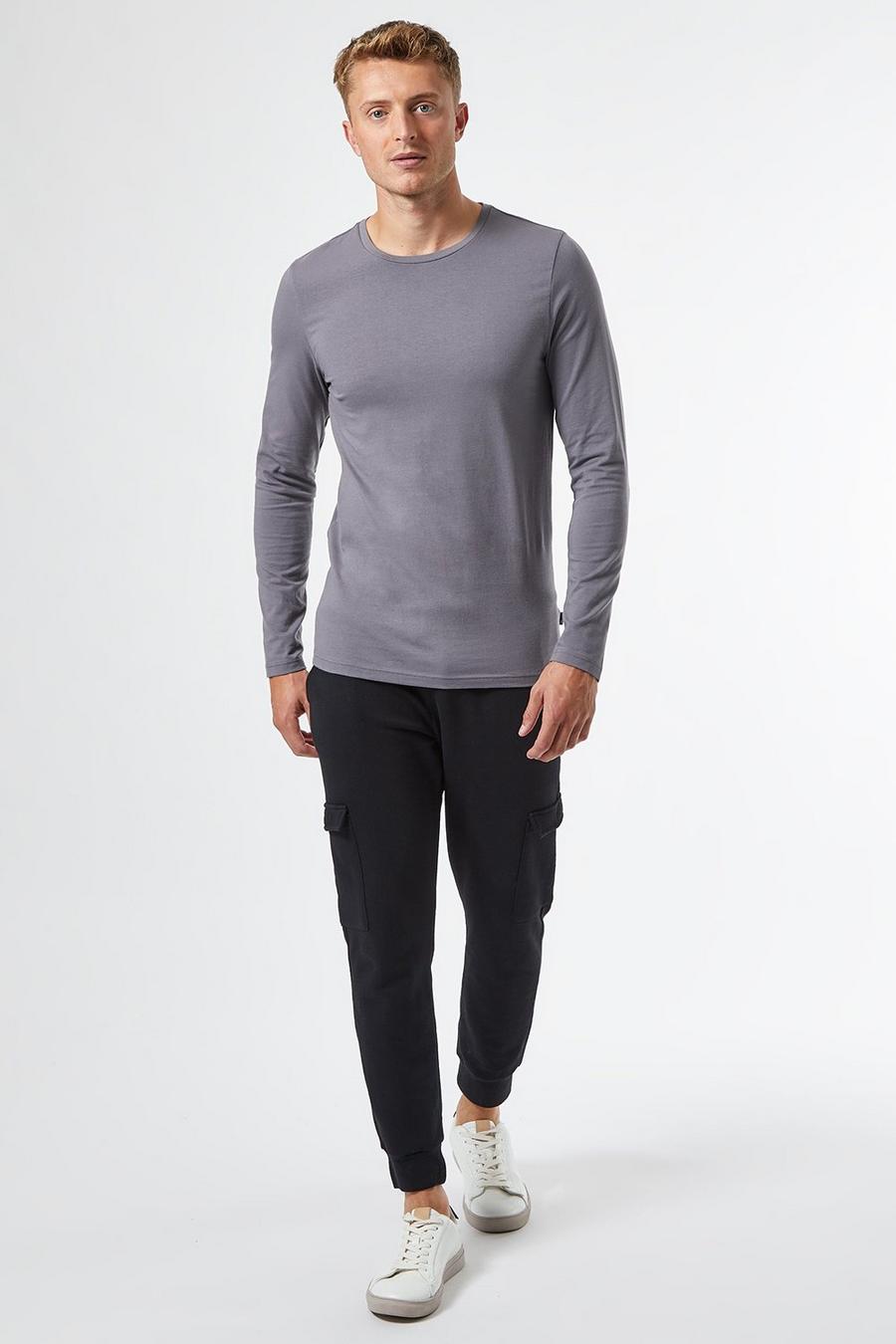 Grey Long Sleeved Muscle Fit TShirt