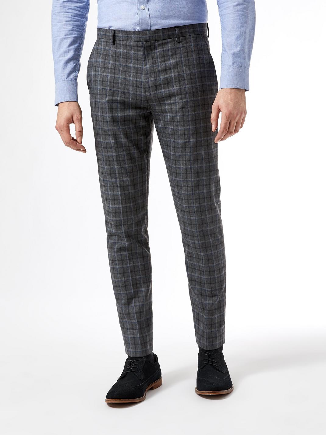 148 Navy Skinny Fit Tartan Check Trousers image number 1