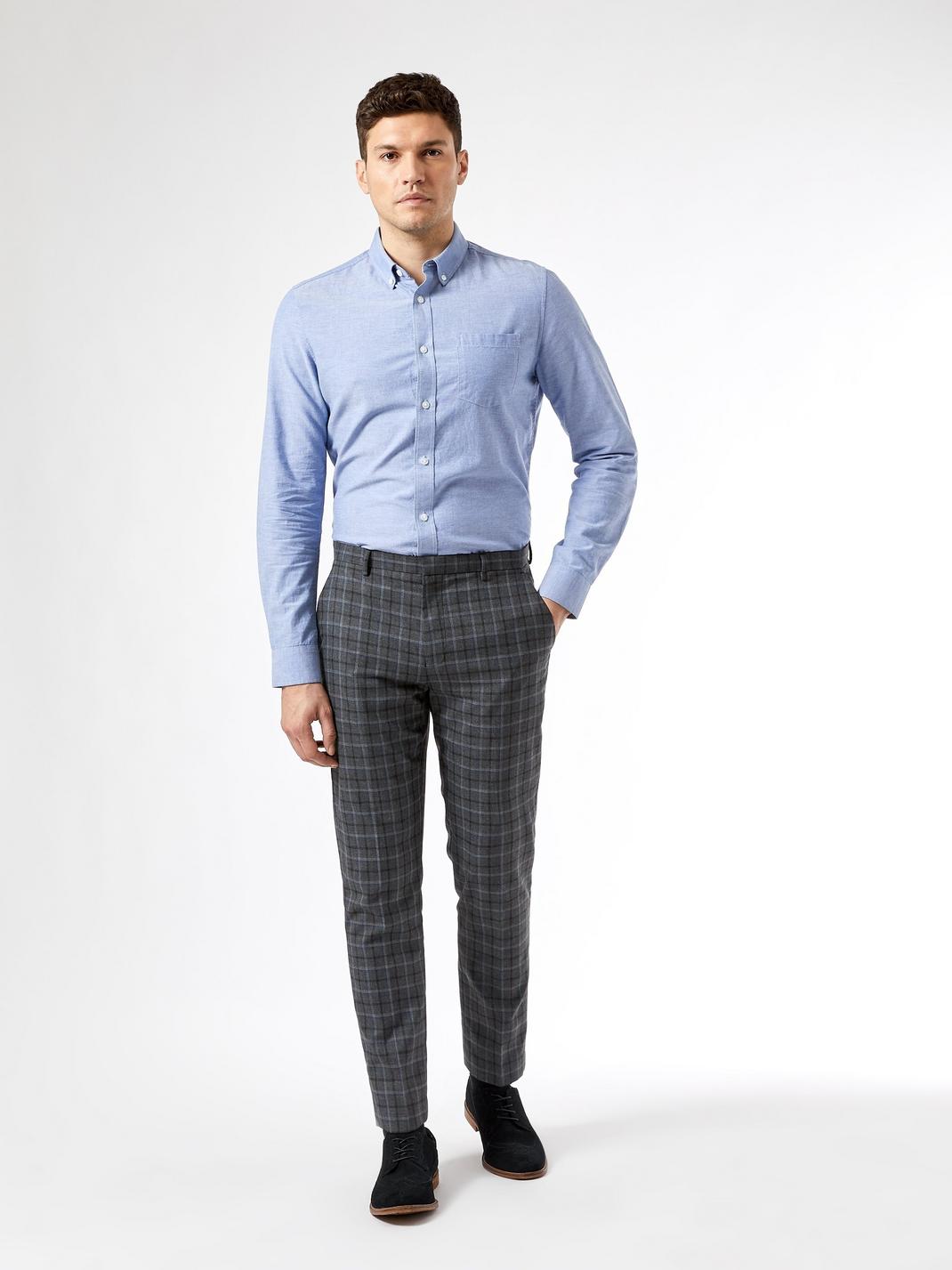 148 Navy Skinny Fit Tartan Check Trousers image number 2