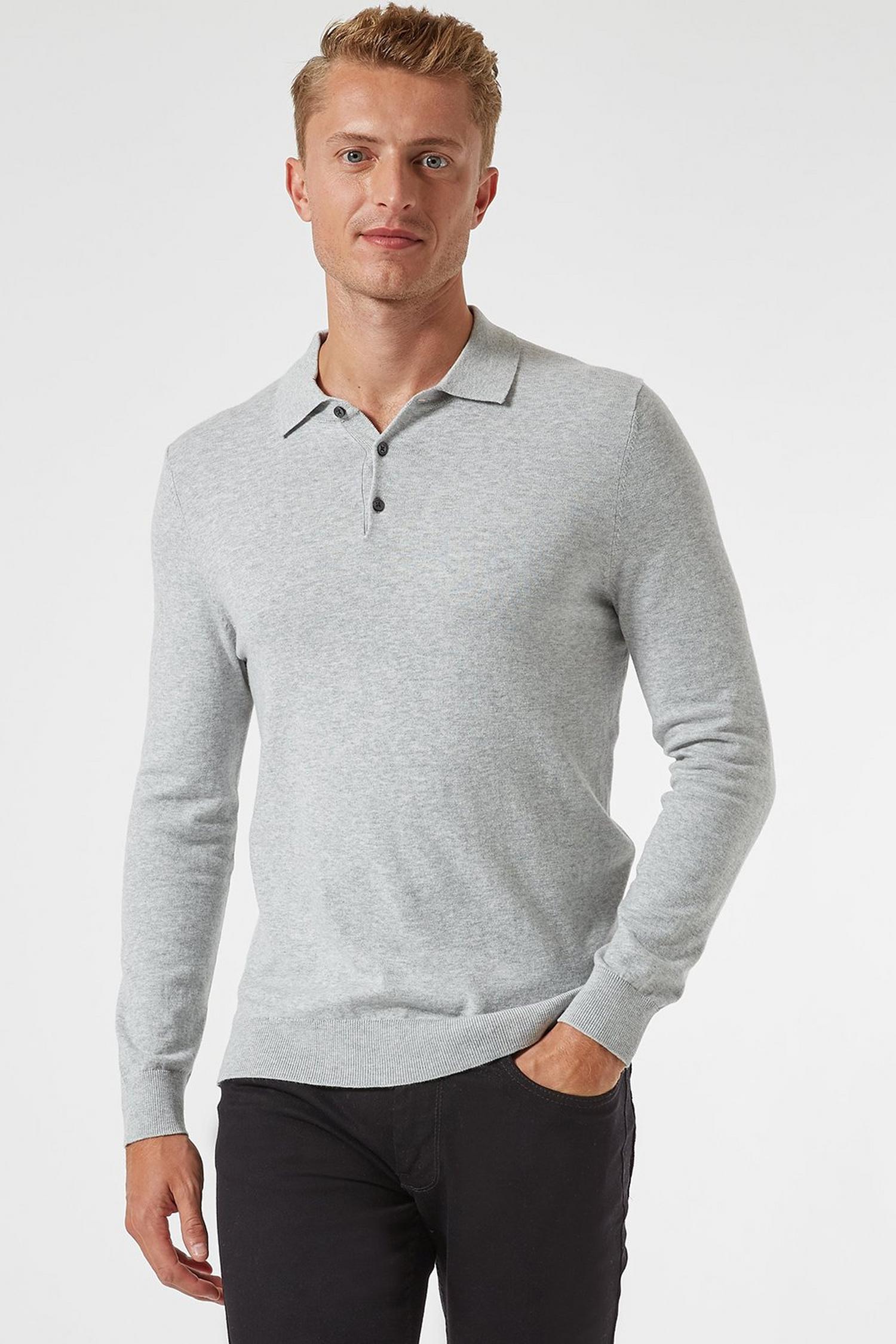 Light Grey Knitted Polo With Organic Cotton Burton UK