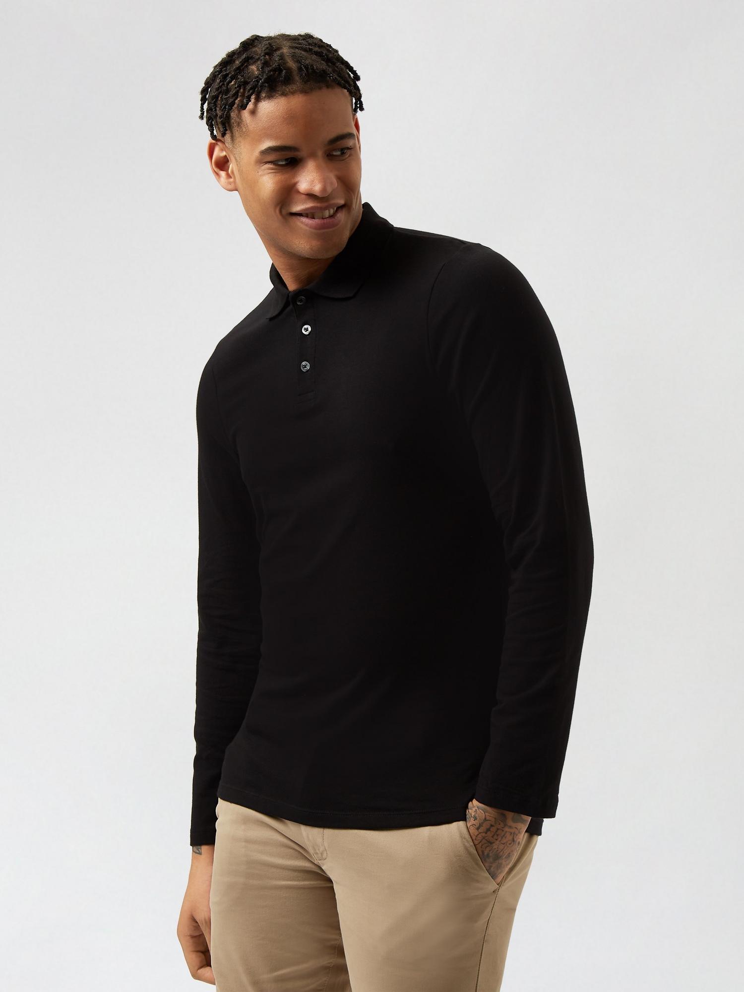 2 Pack Black and Khaki Long Sleeve Muscle Fit Polo | Burton UK