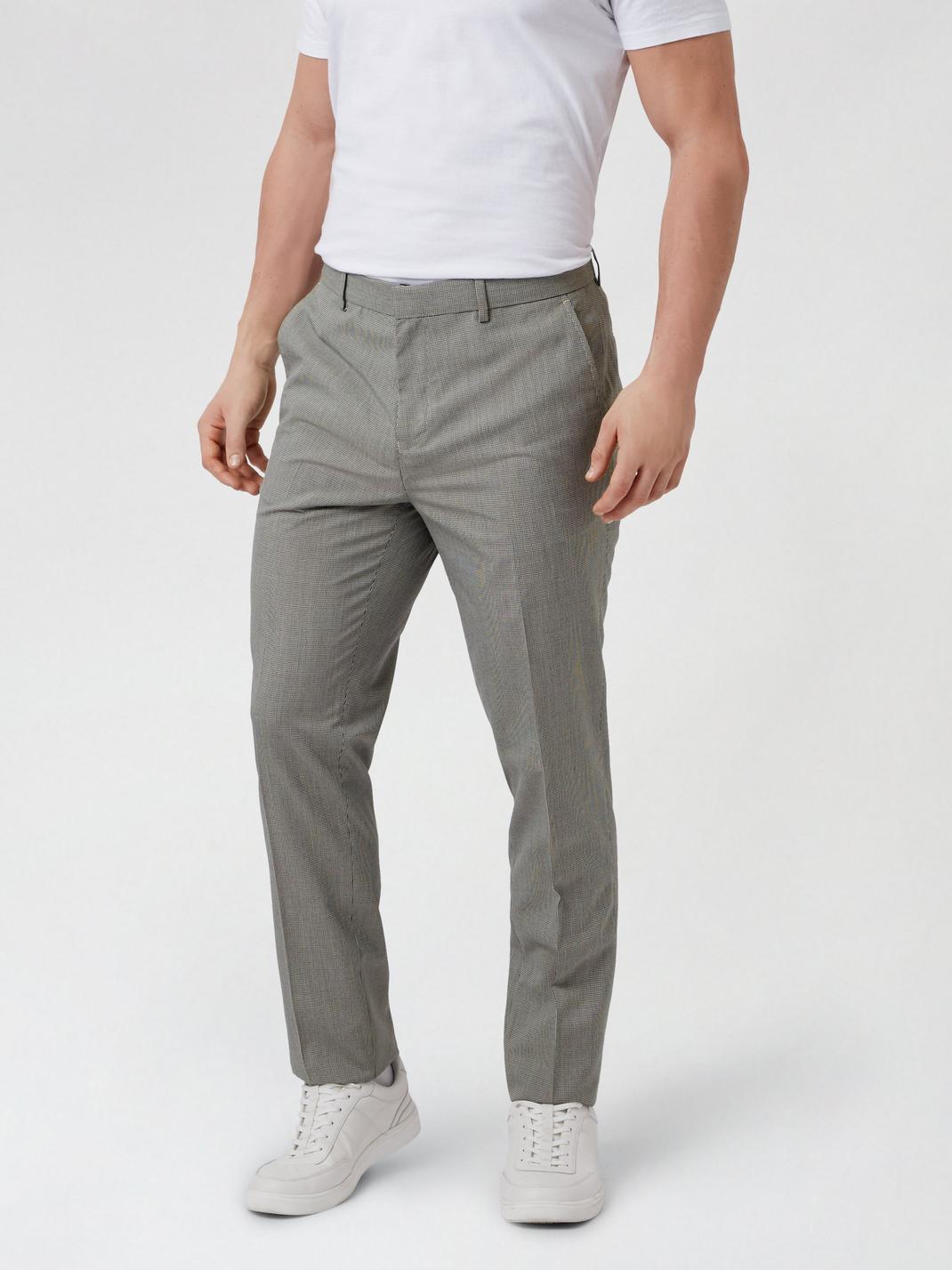 Beige Neutral Slim Fit Mini Dogtooth Trousers image number 1