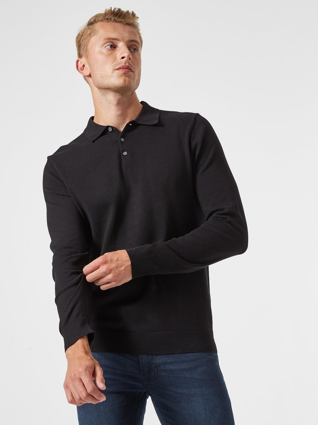 105 Black Knitted Polo Jumper with Organic Cotton image number 1