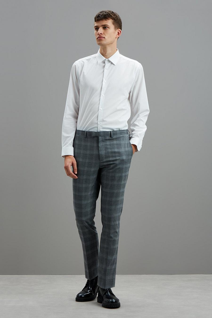Grey Fine Check Skinny Fit Suit Trousers