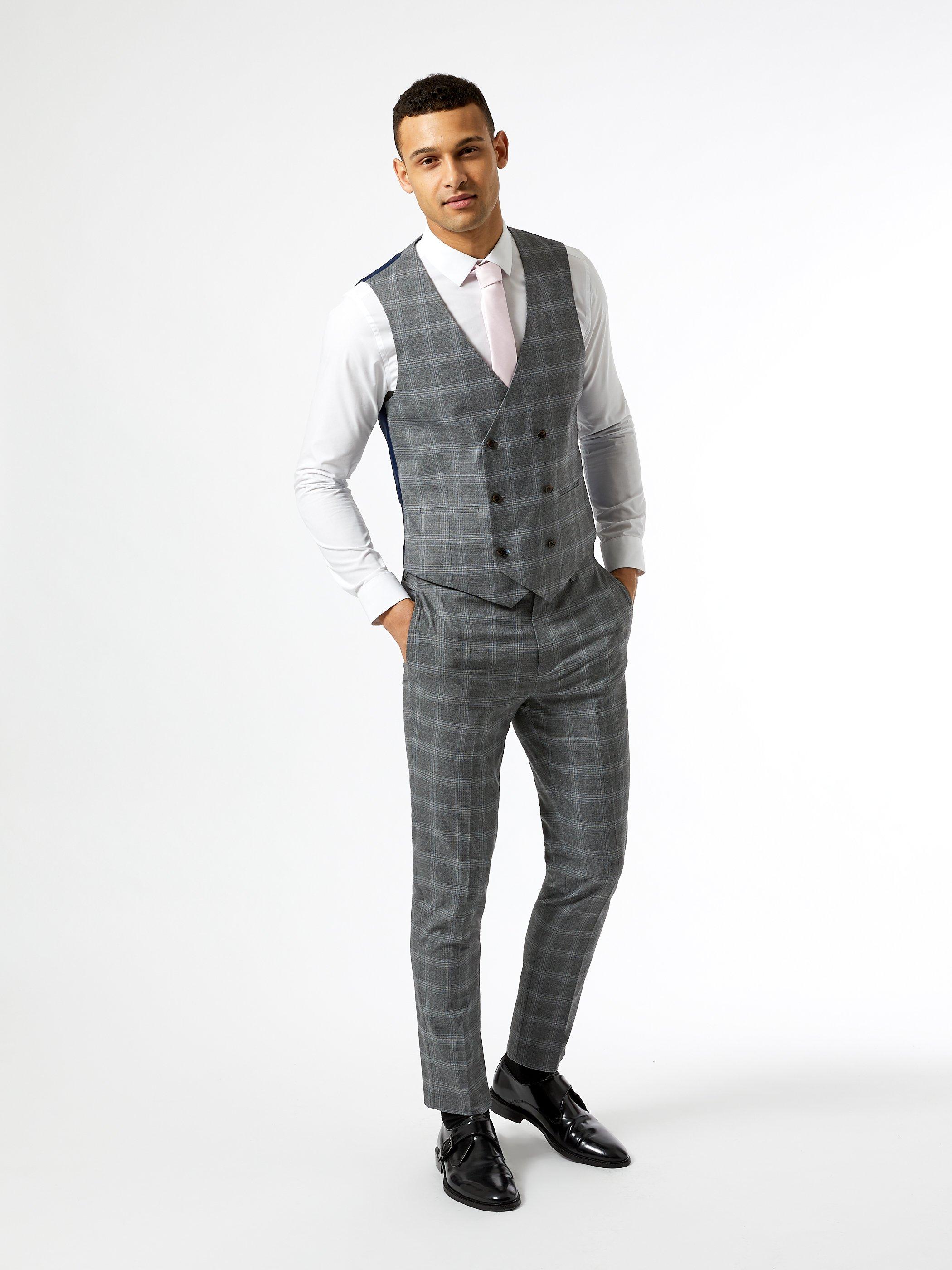 grey check slim fit suit