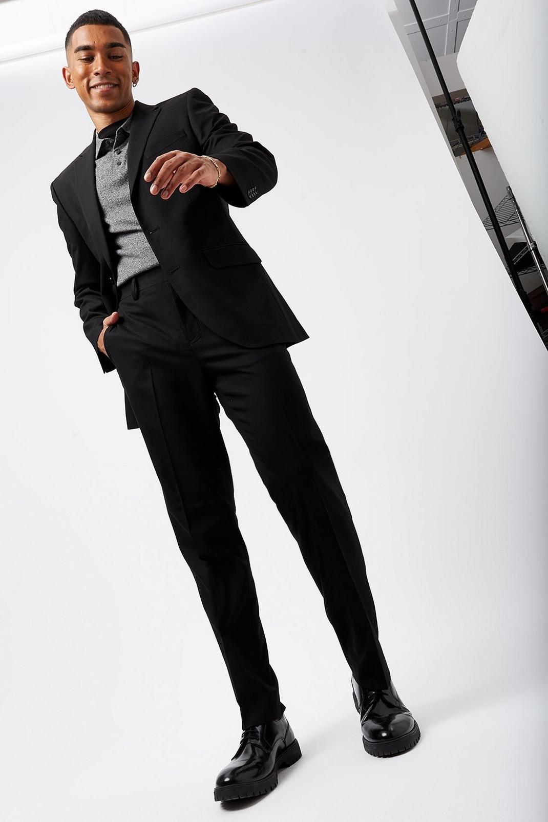 105 Black Tailored Fit Suit Trousers with Stretch image number 1