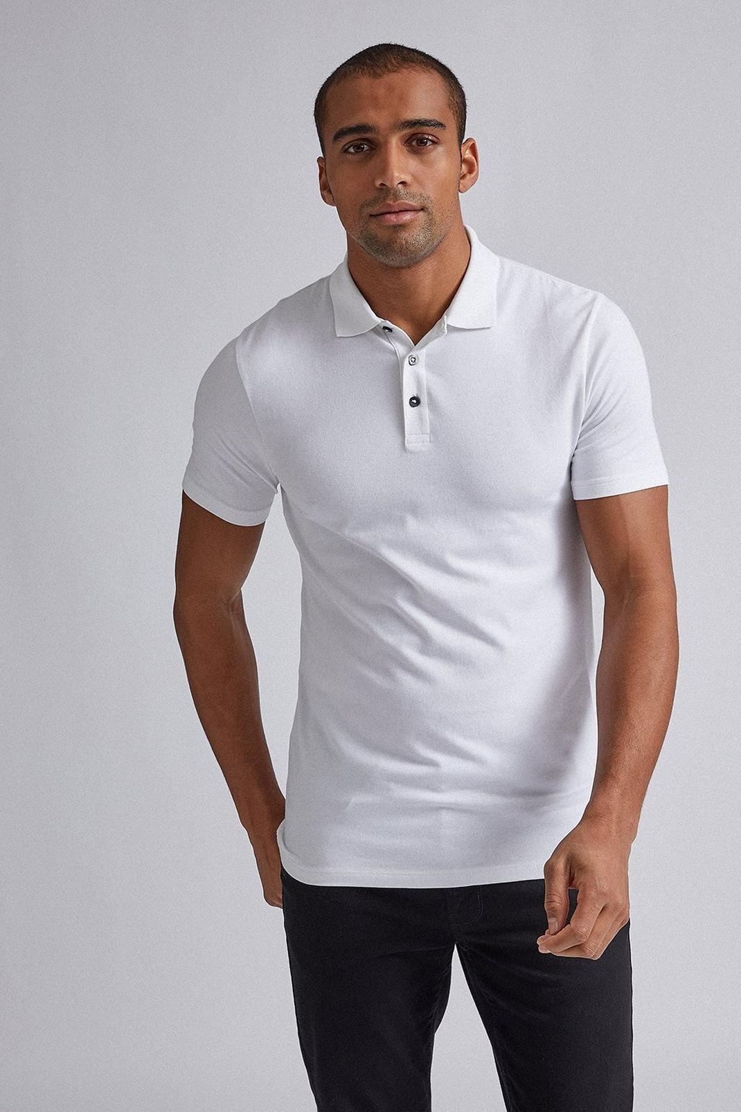 173 White Muscle Fit Polo Shirt image number 1