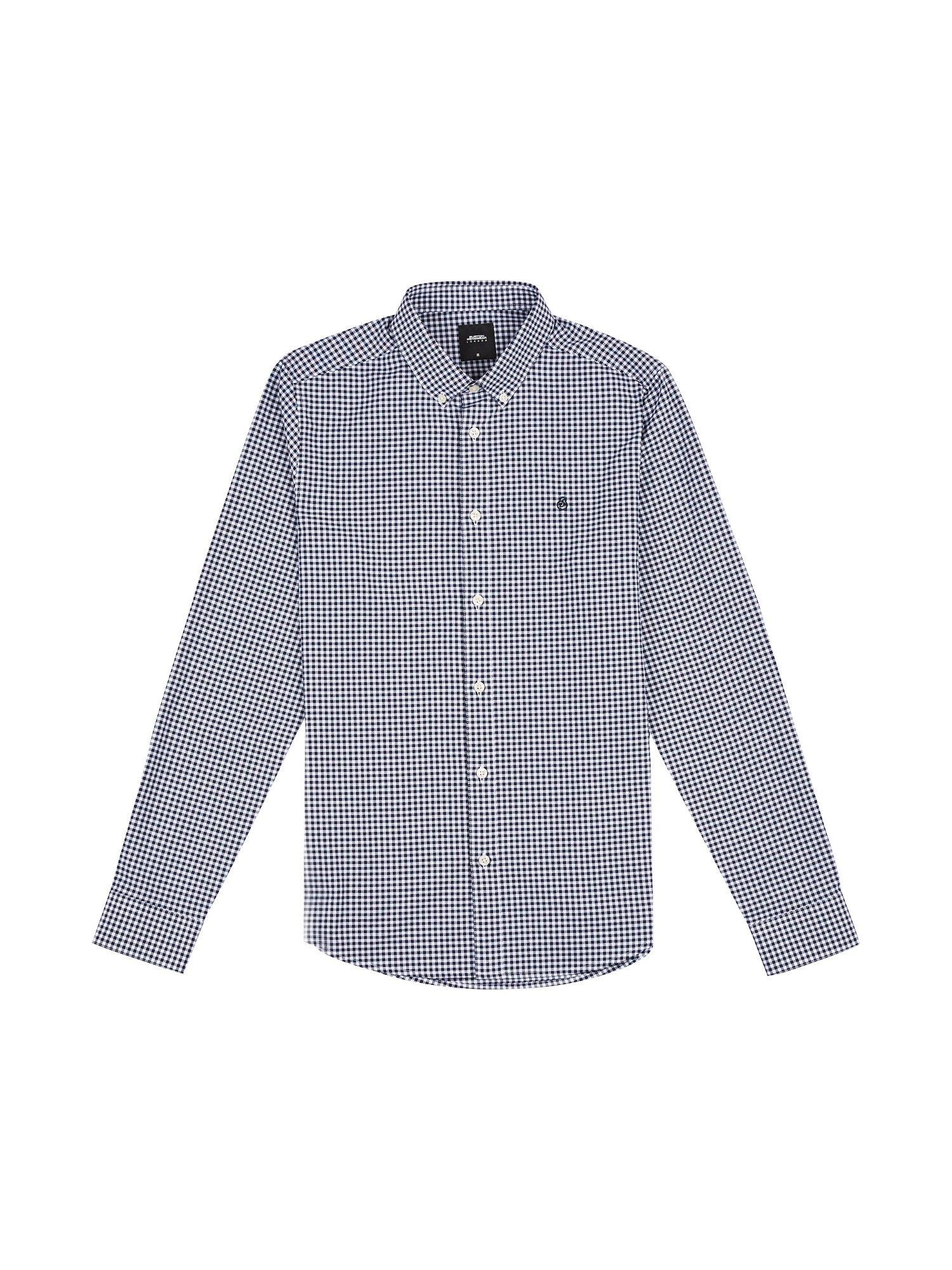 Navy Long Sleeve Gingham Oxford Shirt | Burton UK