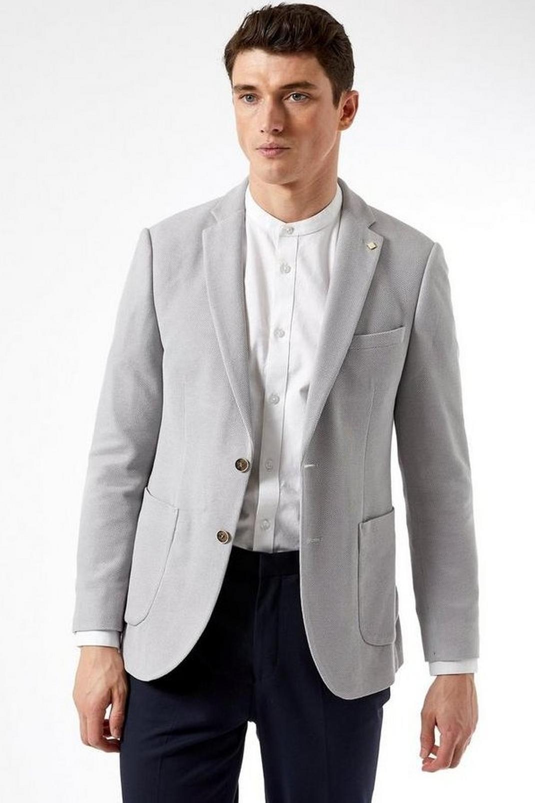 Burton Menswear London Mens Light Grey Textured Suit Jacket