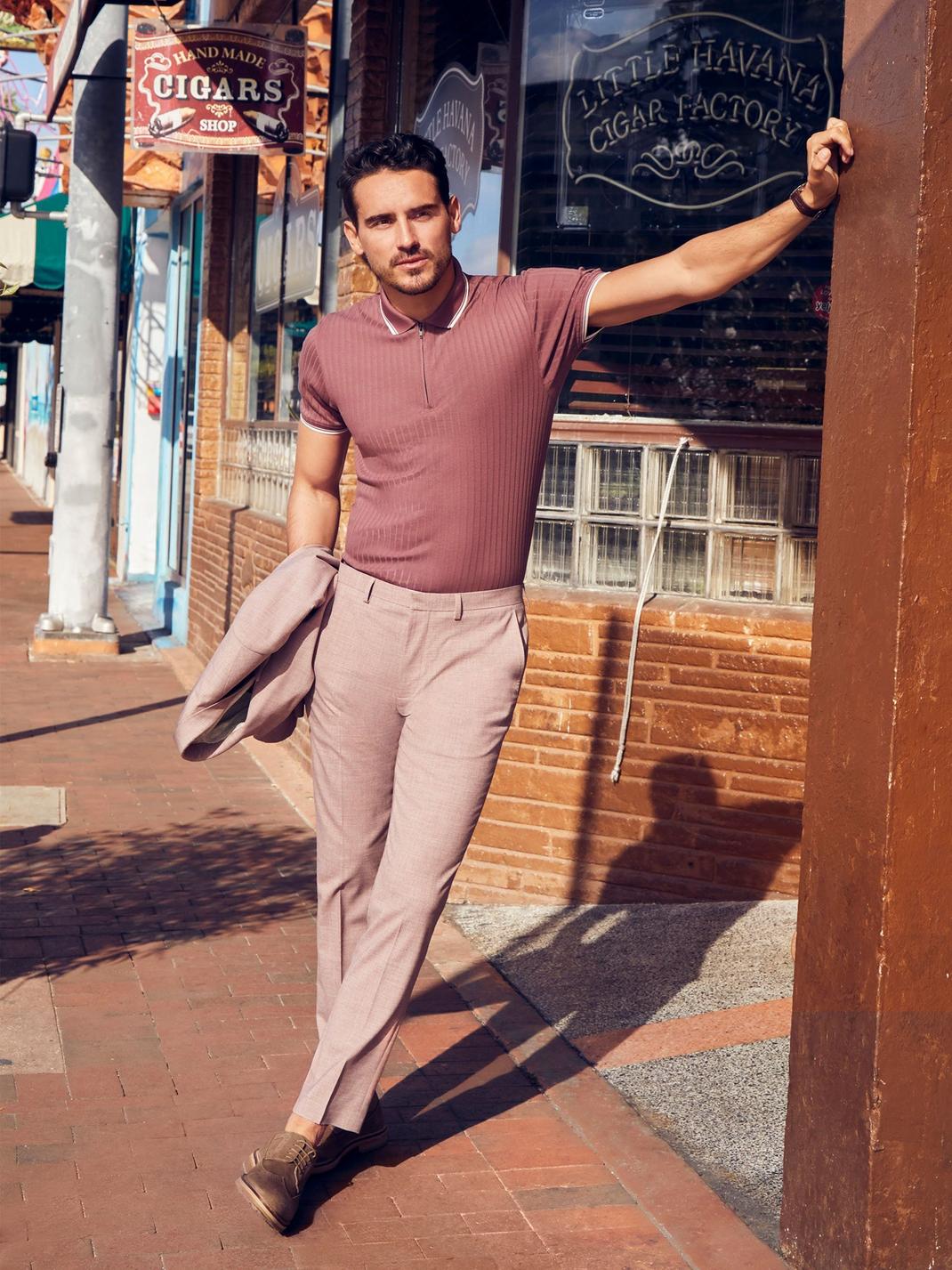 Dusty Pink Marl Skinny Fit Suit Trousers image number 1
