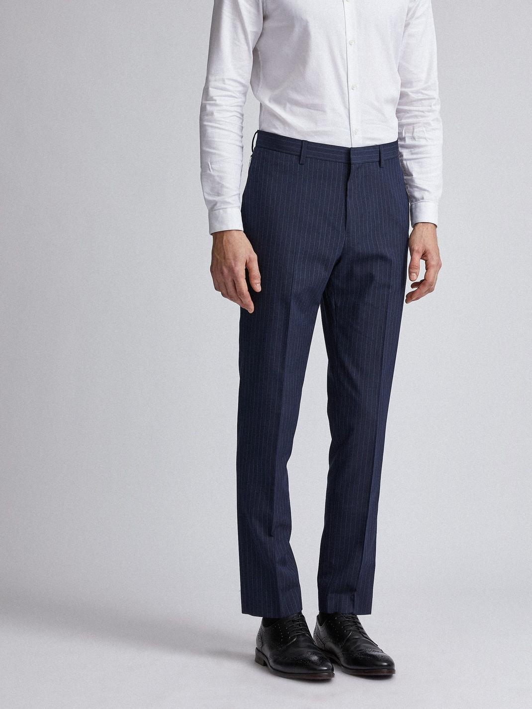 148 Navy Pinstripe Slim Fit Suit Trousers image number 1