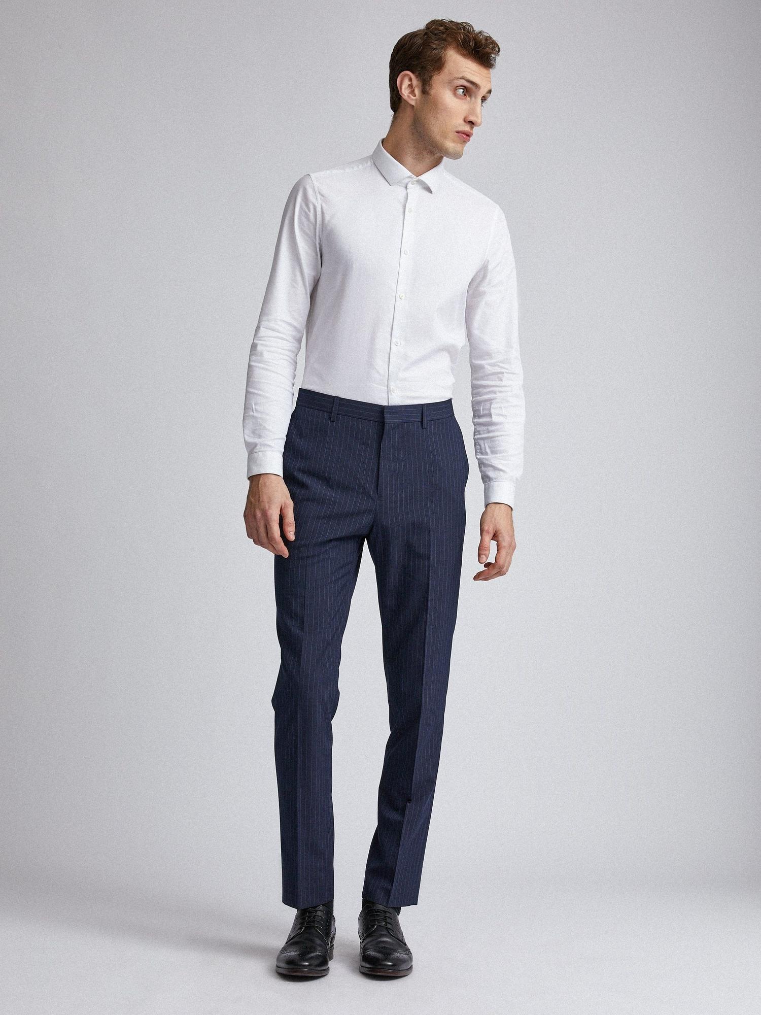 Navy Pinstripe Slim Fit Suit Trousers | Burton UK