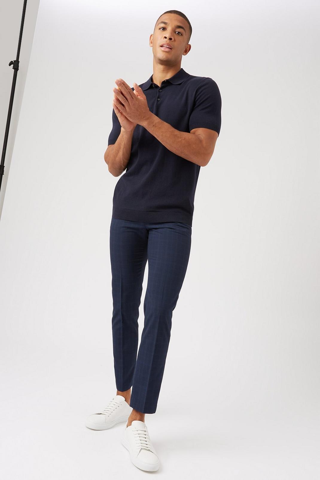 Slim Navy Check Trousers image number 1