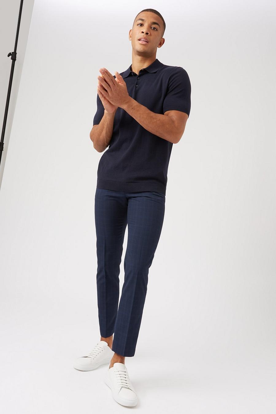 Slim Fit Navy Check Smart Trousers
