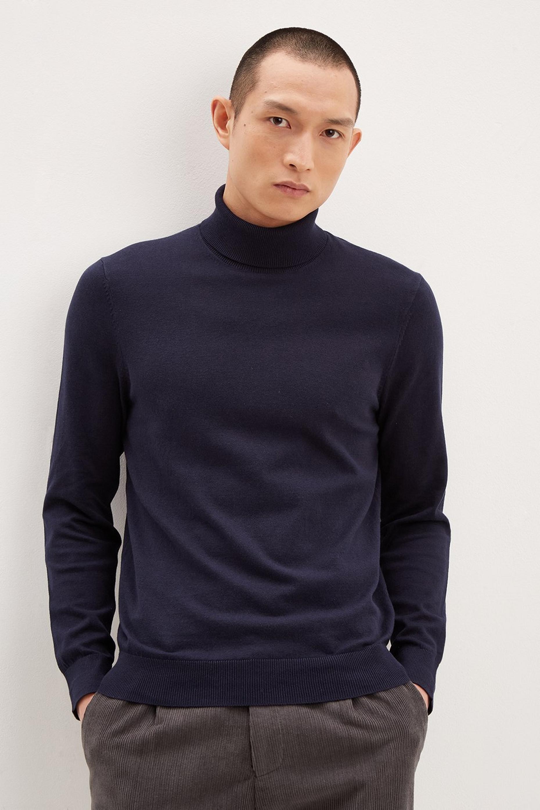 mens navy roll neck