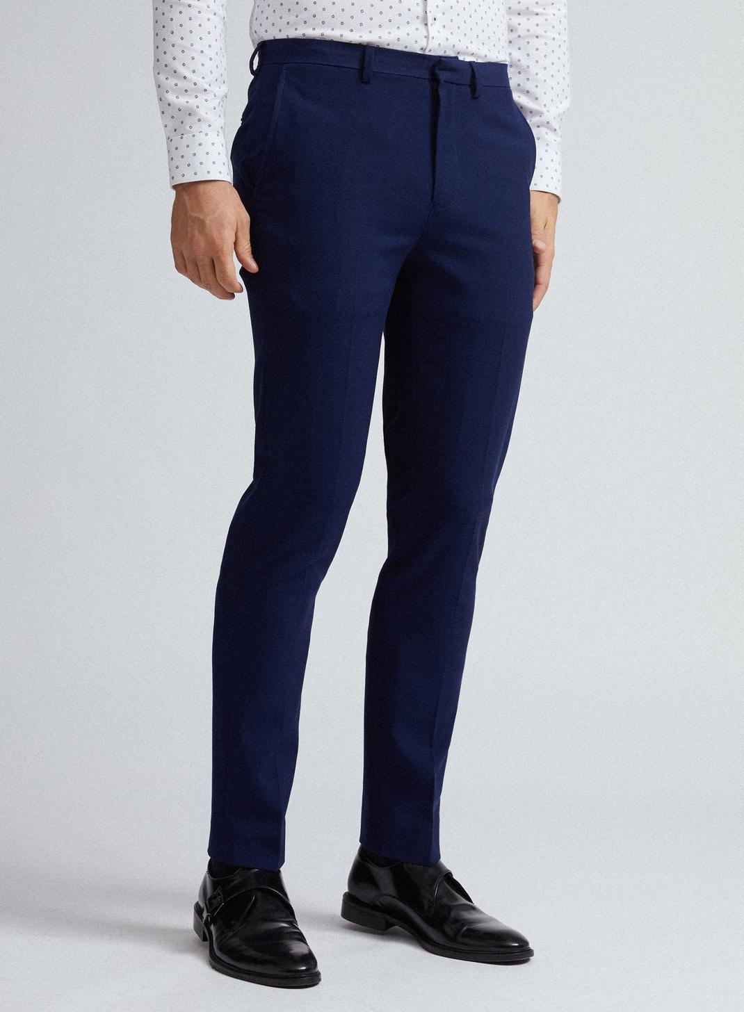 148 Blue Texture Skinny Fit Suit Trousers image number 2