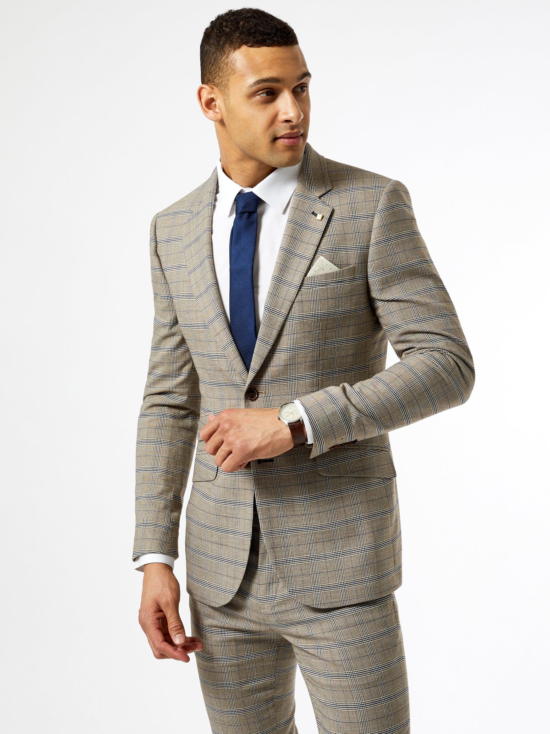 neutral navy check suit