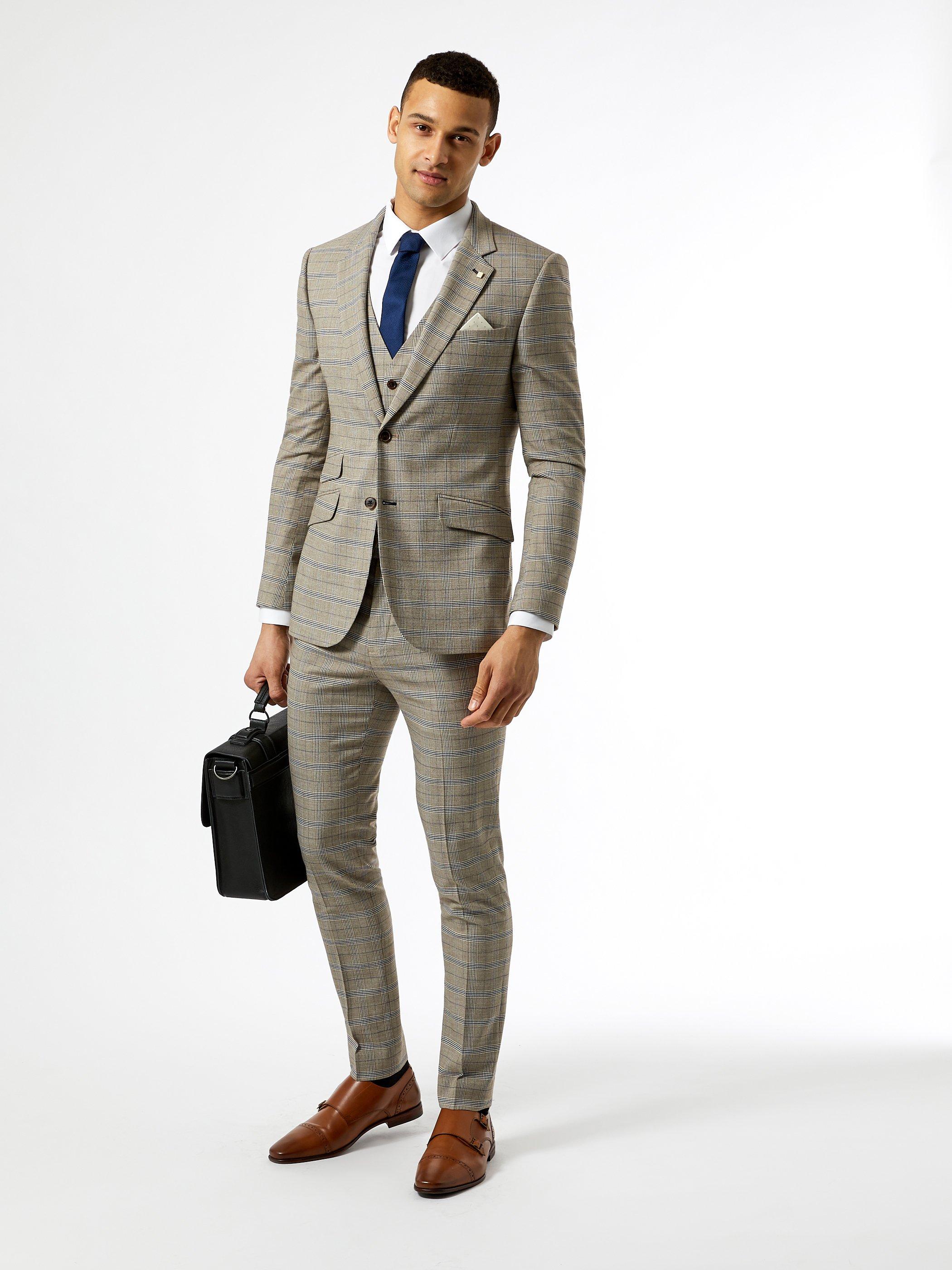 neutral navy check suit